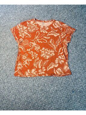 Sonoma Everyday Tee XL Orange Floral Short Sleeve Womens T-Shirt 100% Cotton